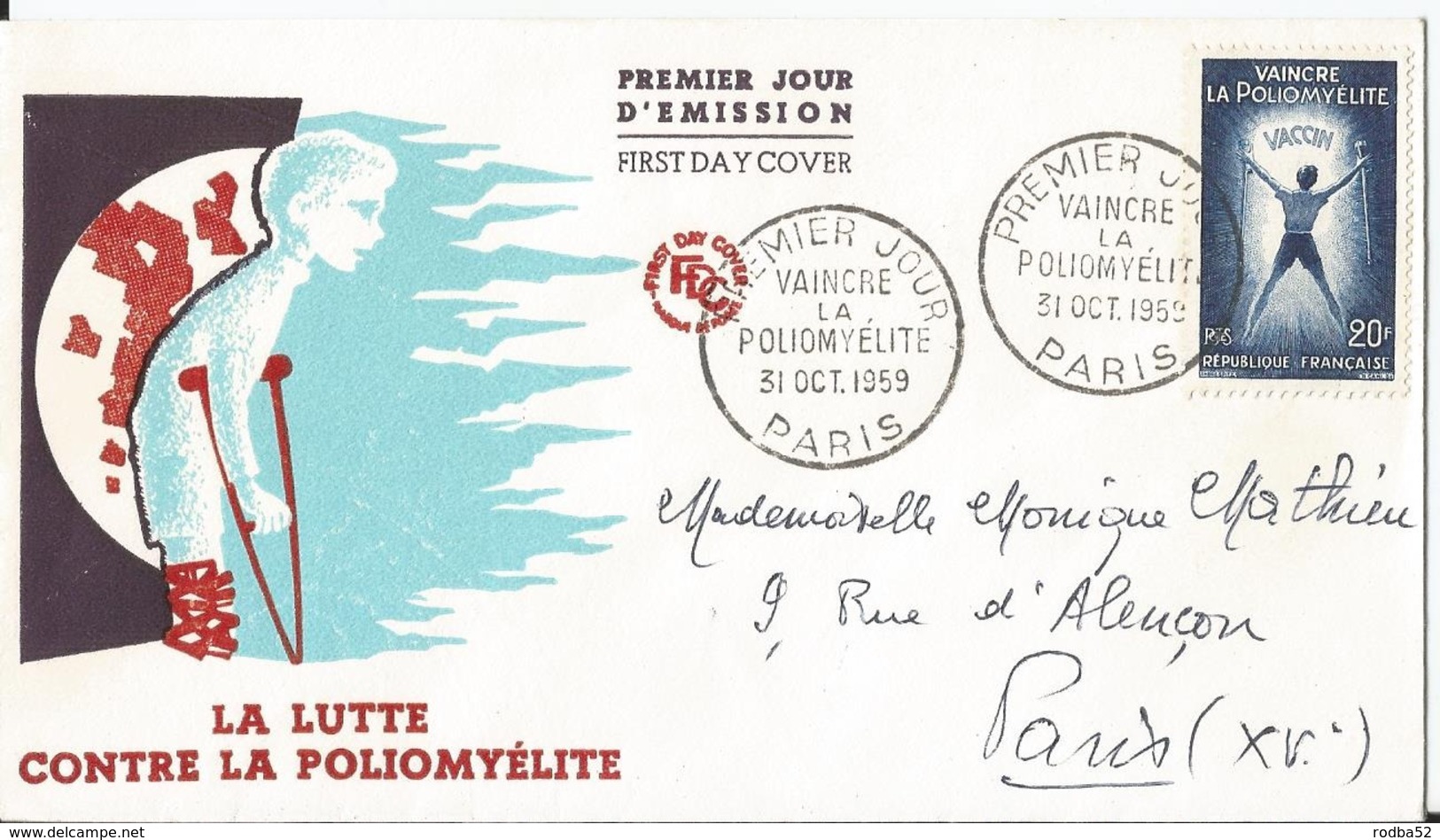 Enveloppe Premier Jour - FDC - 1959 - Vaincre La Poliomyélite - Paris - 1950-1959