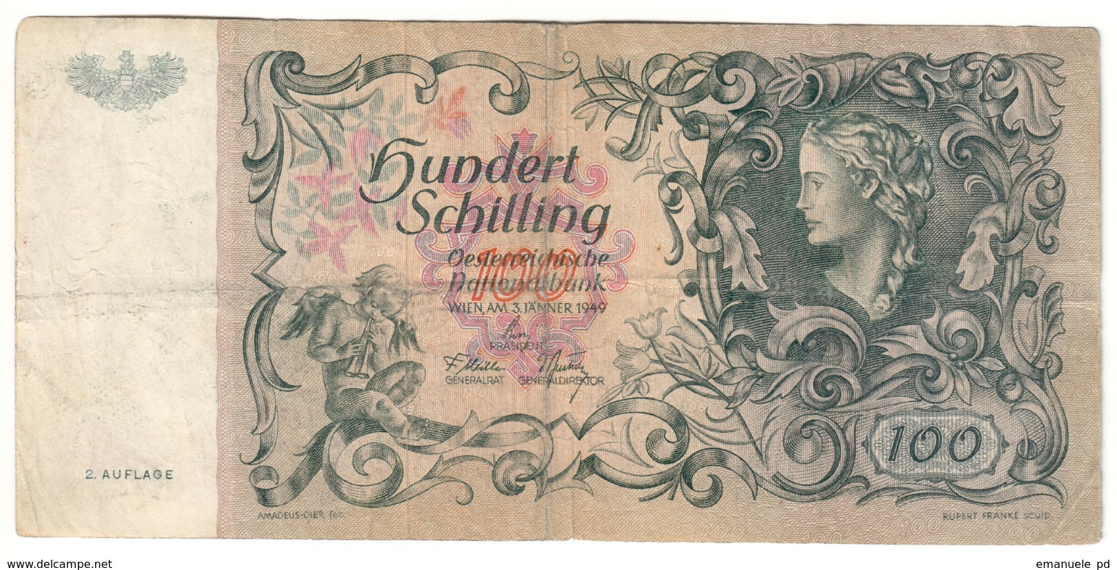 AUSTRIA	100	SHILLING	1949	P132	F/VF	2 AUFLAGE		.CV. - Austria