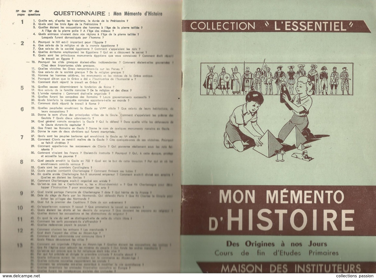 Collection L'ESSENTIEL ,mon Mémento D'HISTOIRE Et Son Questionnaire,57 Pages, 2 Scans , Frais Fr 3.95 E - 6-12 Years Old
