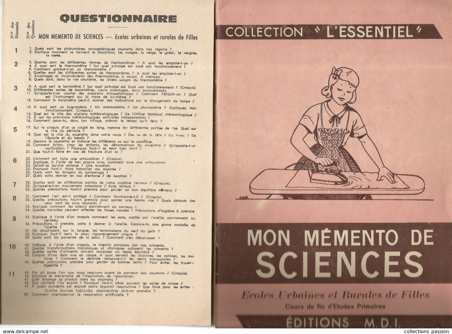 Collection L'ESSENTIEL ,mon Mémento De SCIENCES Et Son Questionnaire, 69 Pages, 2 Scans , Frais Fr 3.95 E - 6-12 Ans