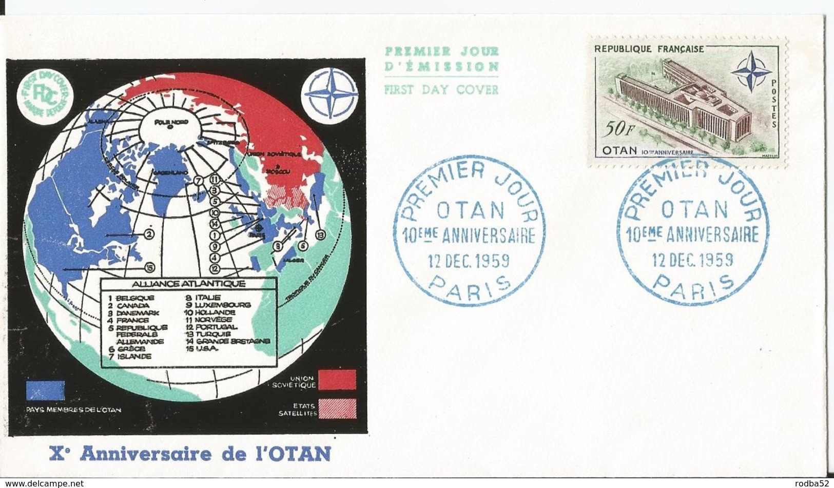 Enveloppe Premier Jour - FDC - 1959 - Xème Anniversaire De L' OTAN - - 1950-1959