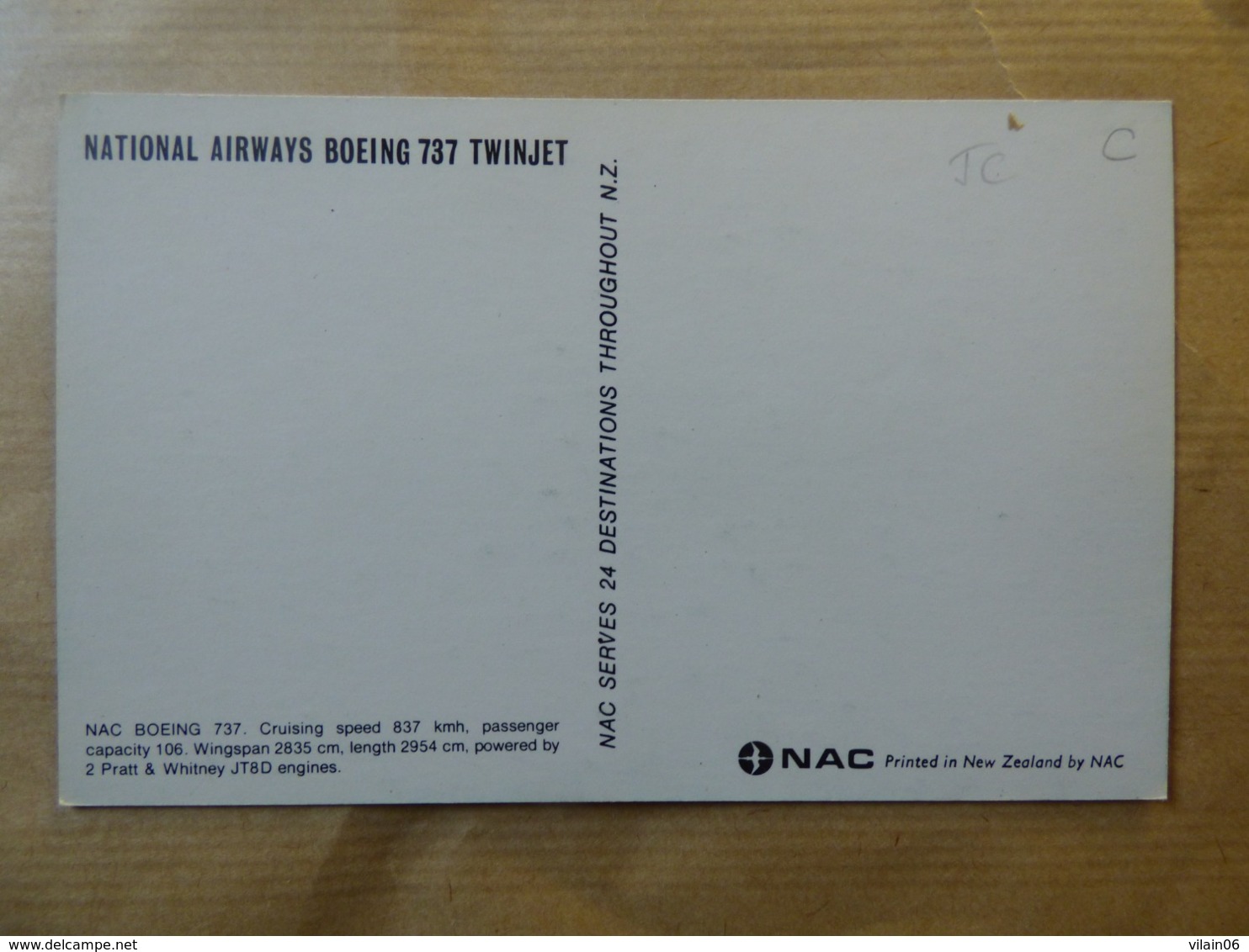 NAC / NATIONAL AIRWAYS  B 737  New Zealand   AIRLINE ISSUE / CARTE COMPAGNIE - 1946-....: Ere Moderne