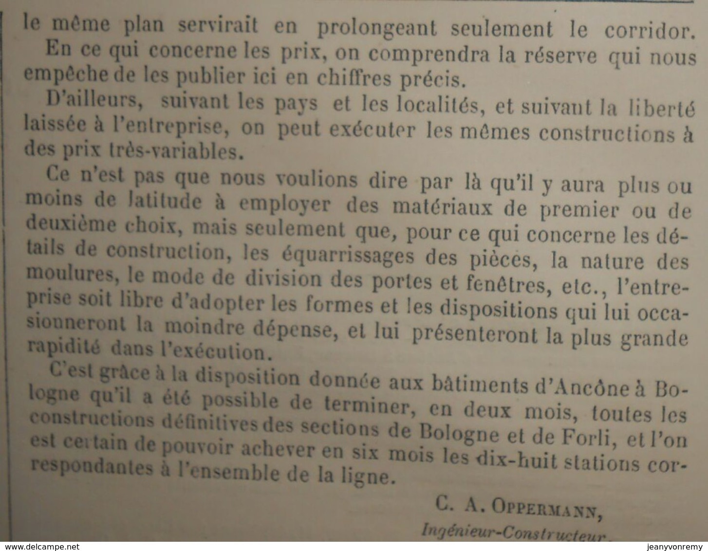 Plan Des Lieux D'aisance De 1ère Classe. Chemin De Fer D'Ancône à Bologne. 1861 - Travaux Publics