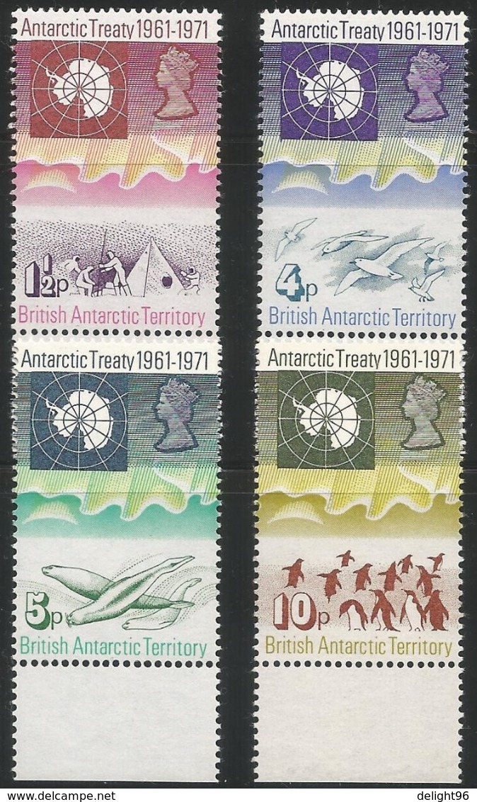 1971 British Antarctic Territory 10th Anniversary Of The Antarctic Treaty: Birds, Marine Life, Map Set(** / MNH / UMM) - Traité Sur L'Antarctique