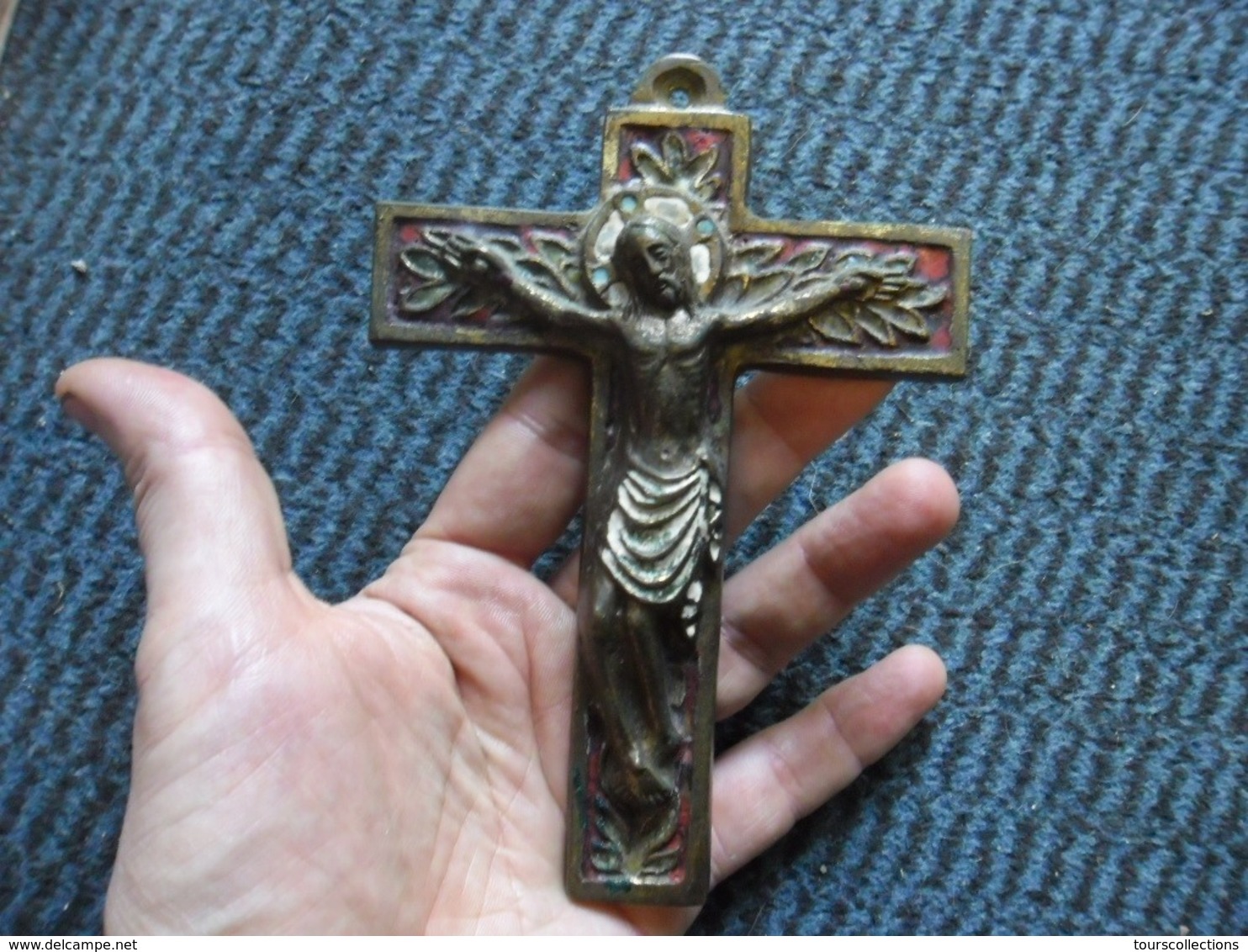 CROIX ANCIENNE JESUS CHRIST En LAITON Et EMAIL 105 Mm X 150 Mm Religion Catholique - Religión & Esoterismo