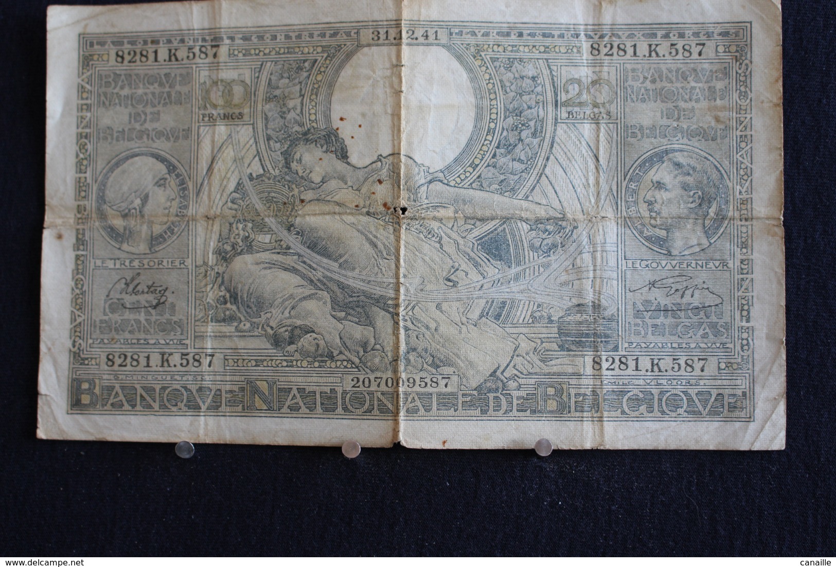 78 / Belgique - 100 Francs-20 Belgas, 1942 -   Nationale Bank Van Belgie   /  N° 8281.K.587 - 100 Francs & 100 Francs-20 Belgas