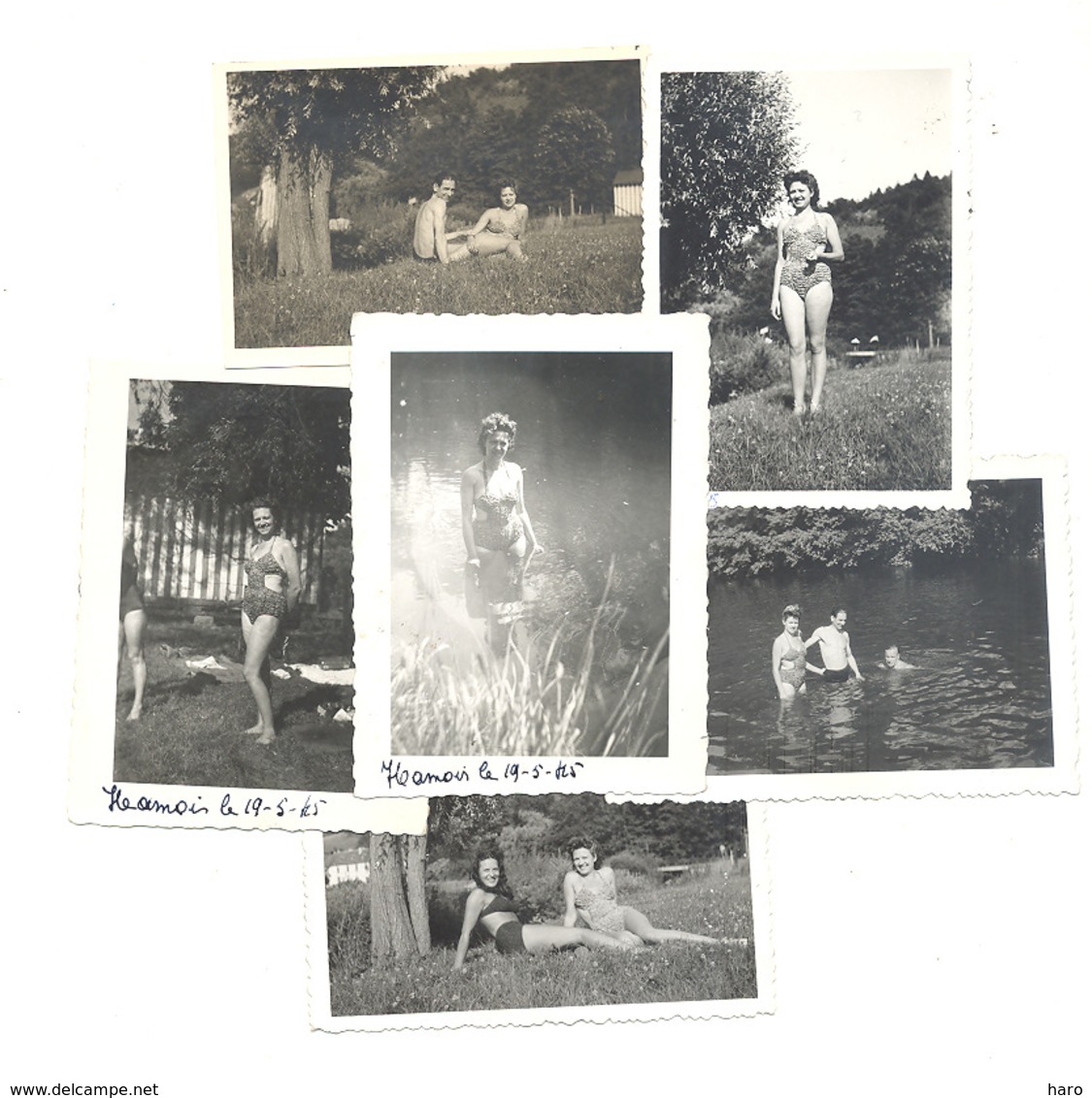Lot De 6 Photos ( +/- 6 X 9 Cm ) - Jolies Baigneuses En Maillot - HAMOIR, Ourthe 1945 - Femme (B264) - Lieux