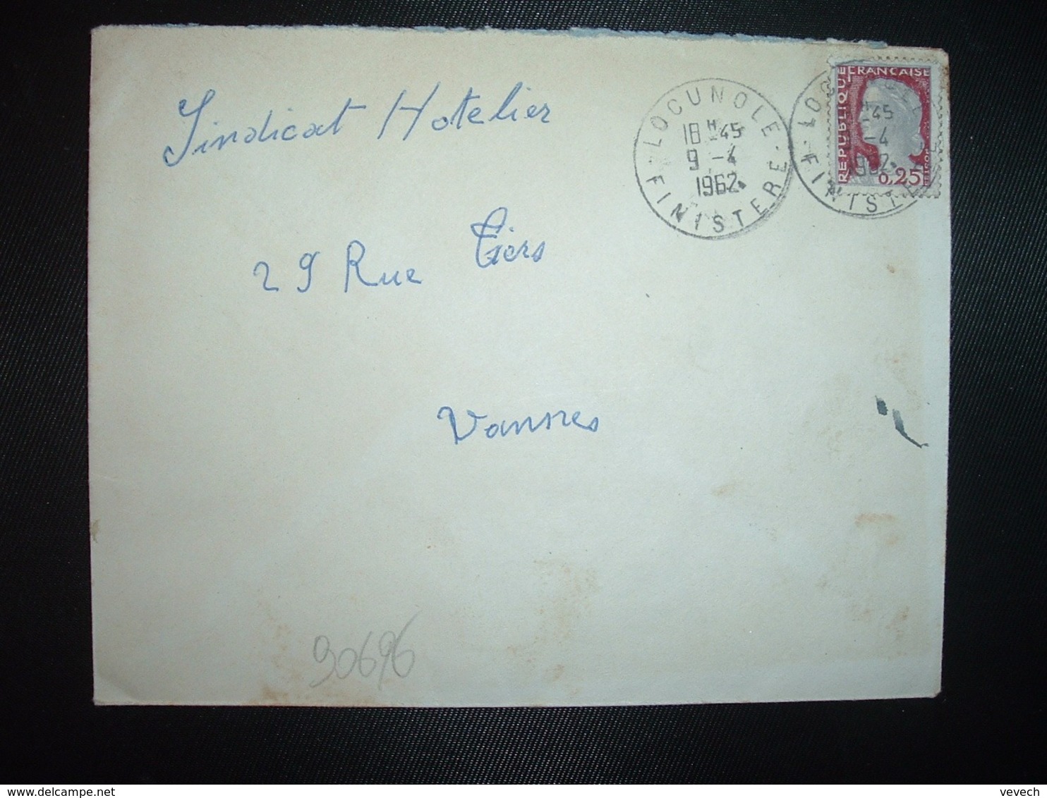 LETTRE TP M.DE DECARIS 0,25 OBL.9-4 1962 LOCUNOLE FINISTERE (29) - Cachets Manuels