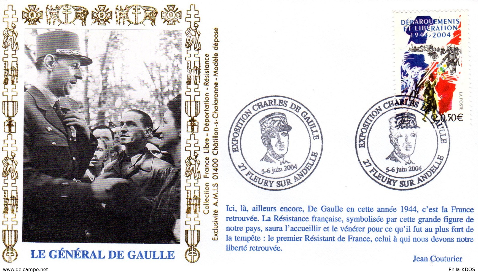 " 60 ANS DE LA LIBERATION / EXPOSITION CHARLES DE GAULLE " Sur Enveloppe 1er Jour De 2004. N° YT 3675. Parfait état. FDC - De Gaulle (General)