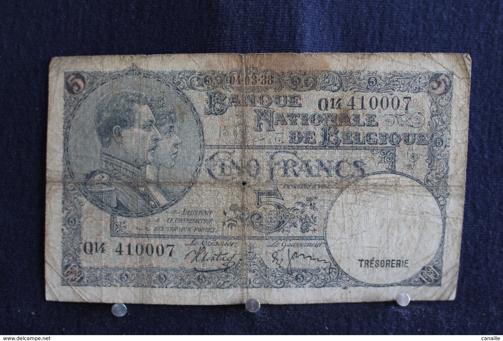 79 / Banque Nationale De Belgique - 5  Francs, 1938 -  Vyf Frank  Nationale Bank Van Belgie   /  N°014 4100079 - 5 Franchi