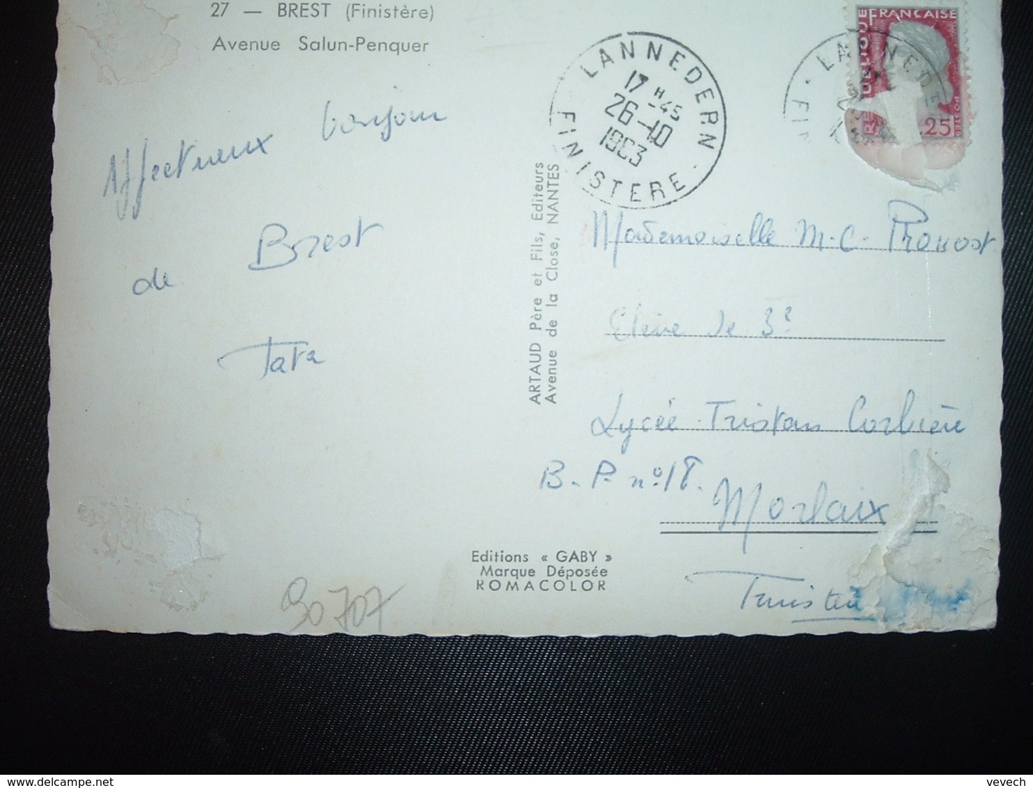 CP TP M. DE DECARIS 0,25 OBL.26-10 1963 LANNEDERN FINISTERE (29) - Cachets Manuels