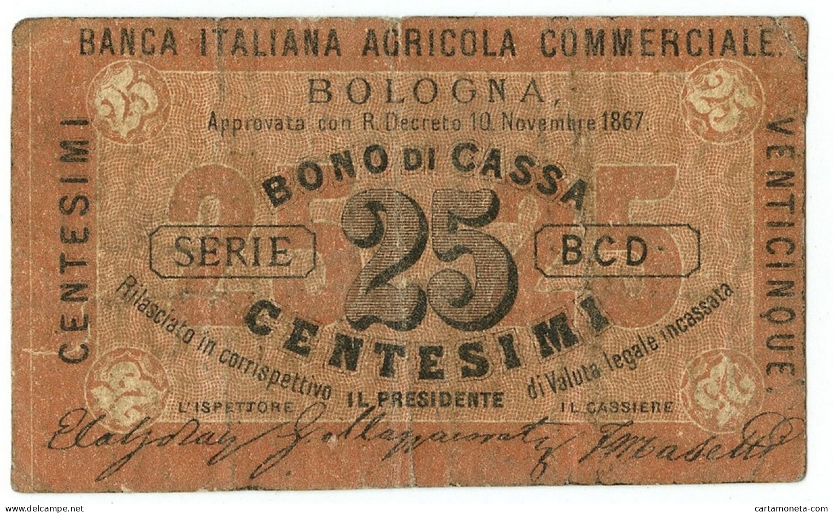 25 CENTESIMI FIDUCIARIO BANCA ITALIANA AGRICOLA COMMERCIALE BOLOGNA BB- - Altri & Non Classificati