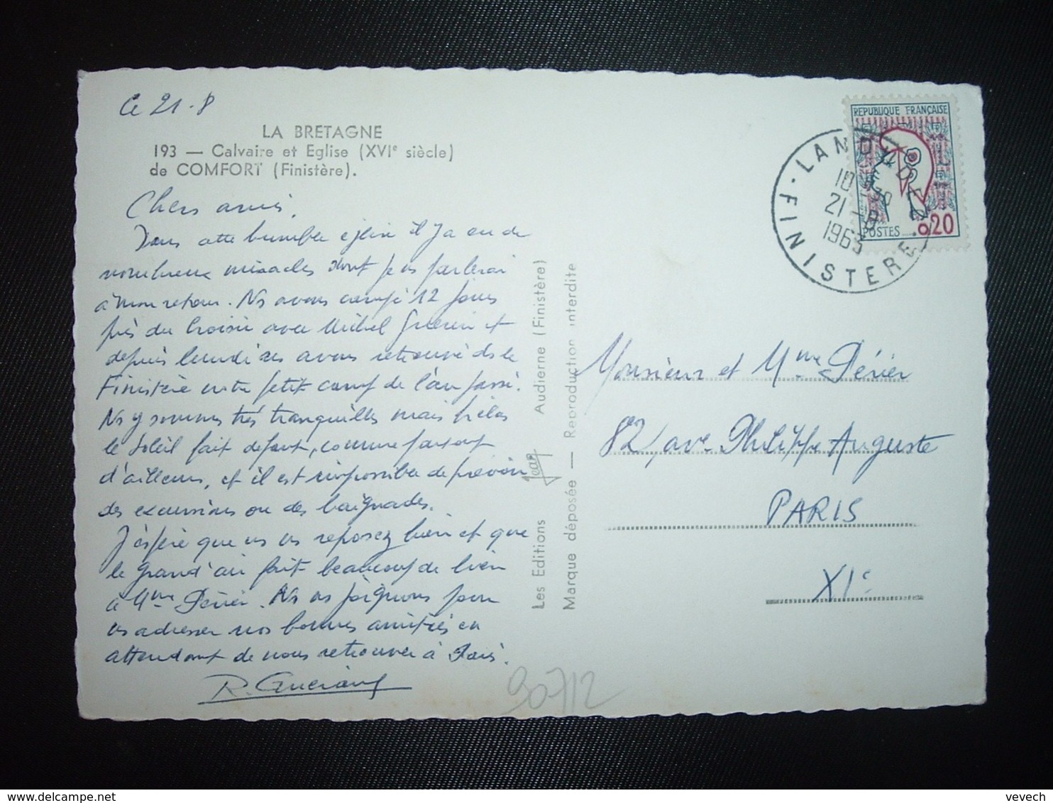 CP TP M. DE COCTEAU 0,20 OBL.21-8 1963 LANDUDEC FINISTERE (29) - Cachets Manuels