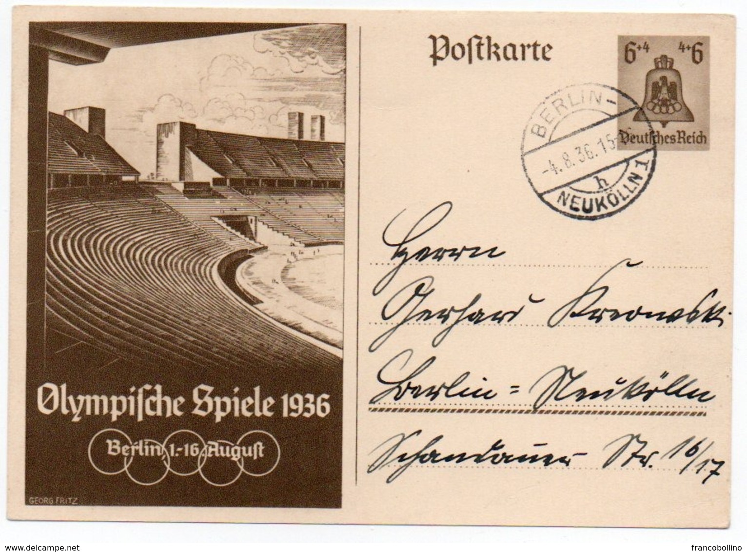 GERMANY THIRD REICH - POSTAL STATIONERY/ENTIER 6+4pf. BERLIN OLYMPICS 1936 / STADIUM / STADION / STADE - Sonstige & Ohne Zuordnung