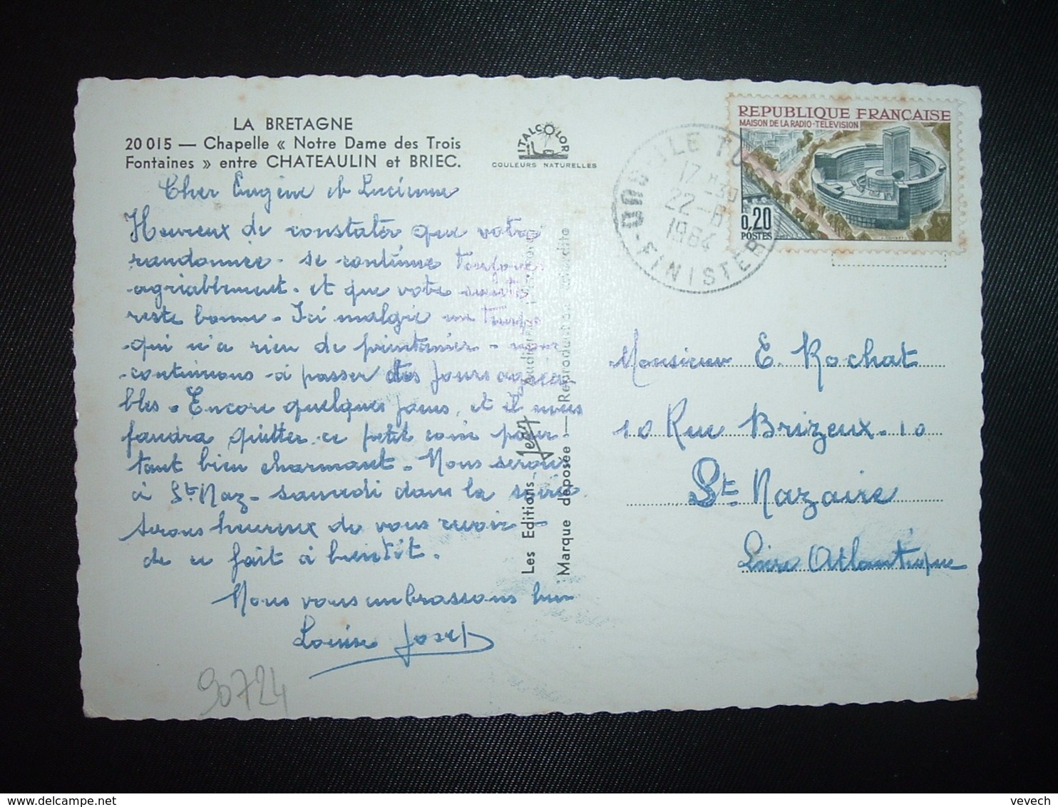 CP TP MAISON DE LA RADIO TELEVISION 0,20 OBL.22-6 1964 ILE TUDY SUD FINISTERE (29) - Cachets Manuels