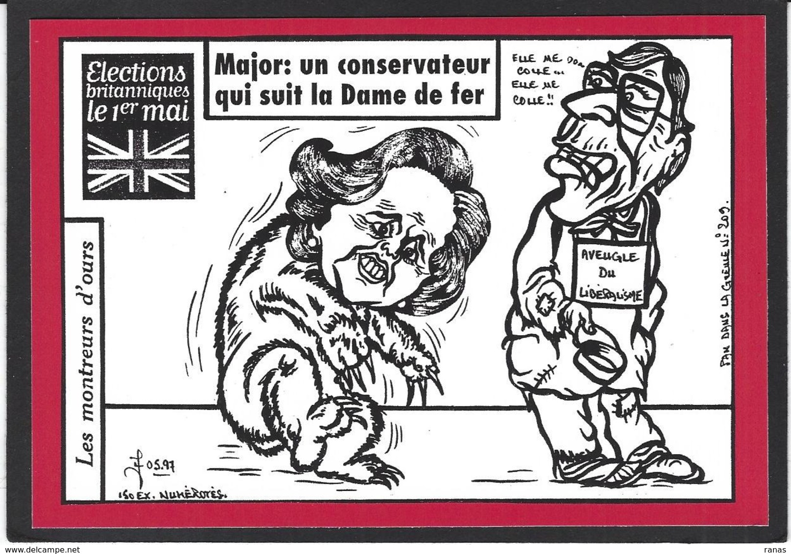CPM Angleterre Satirique Caricature Jihel Tirage Limité Numéroté Signé En 150 Ex. Ours John Major Thatcher - Other & Unclassified