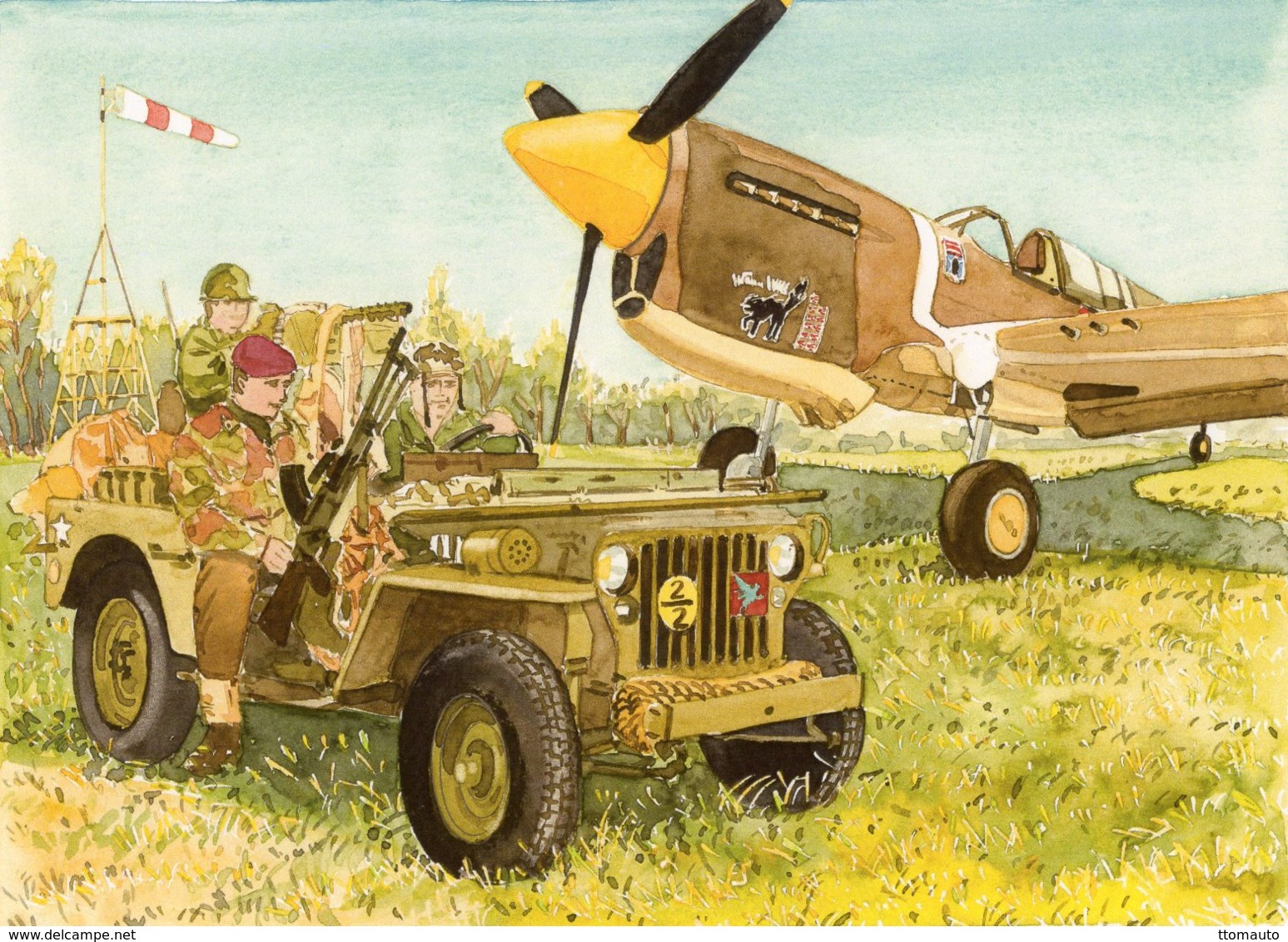 Jeep  -  Avion  Chasseur  - Aquarelle Par Jean-Luc Marsaud (signée)  - (A4 30x21cms Art Print) - Ausrüstung