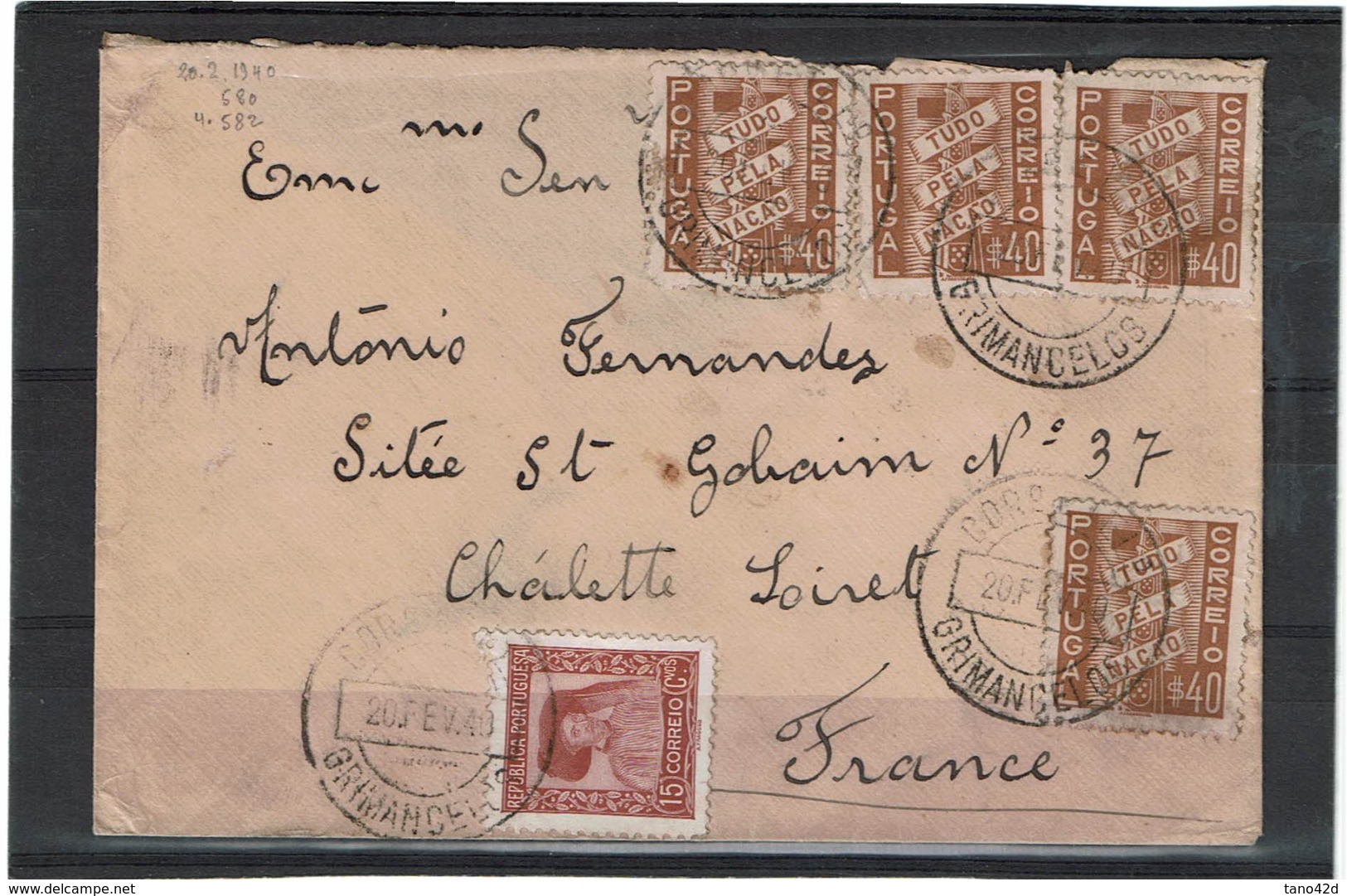 LCTN57/2 - PORTUGAL LETTRE FEVRIER 1940 - Lettres & Documents