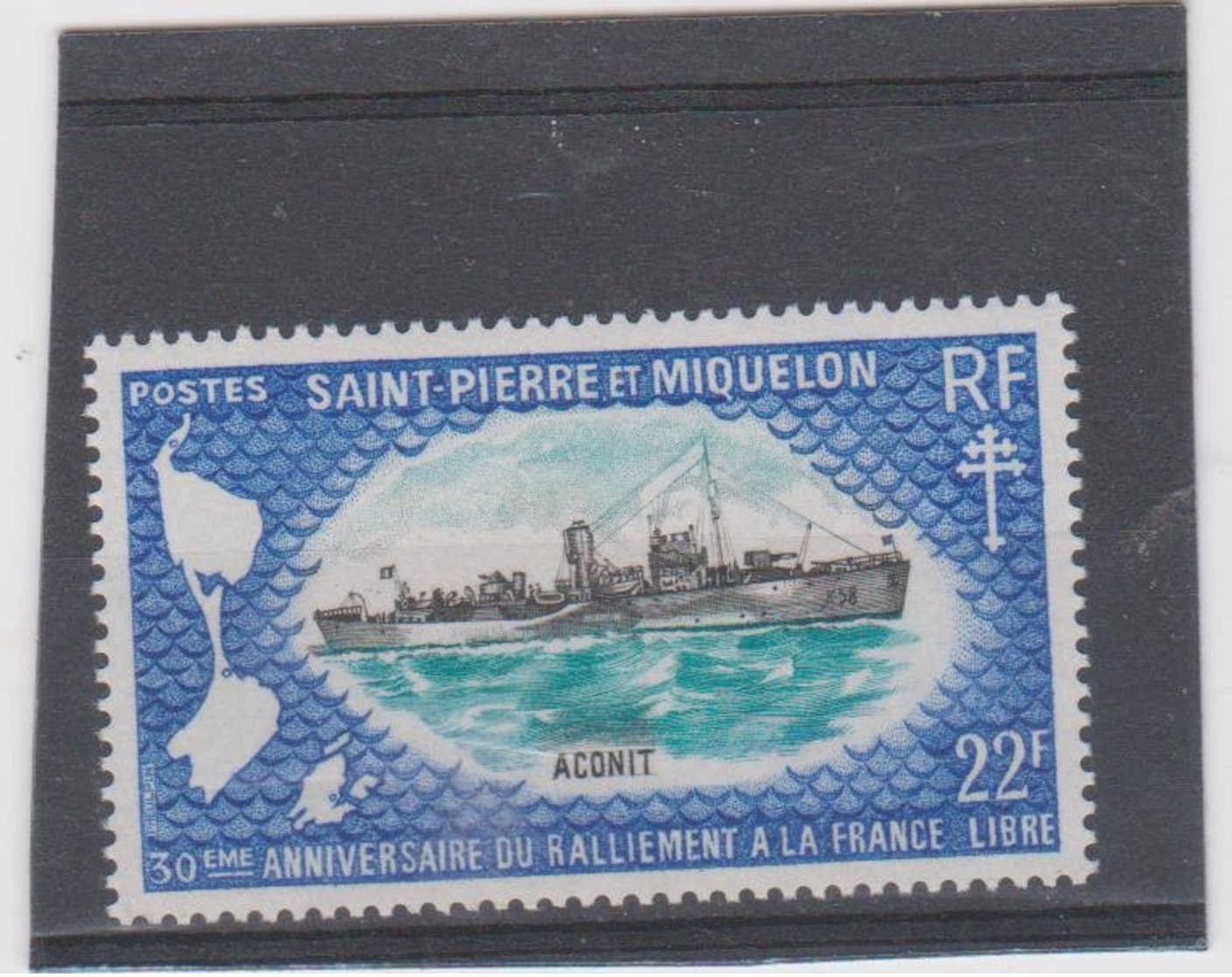 SAINT PIERRE ET MIQUELON 1 T Neuf Xx 414 - Bateau - "L'Aconit" - 30ans Ralliement à La France Libre - Bateaux