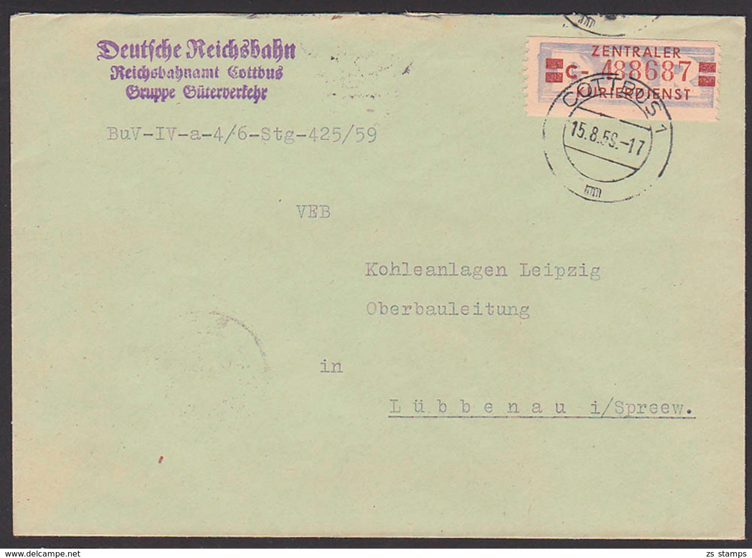 COTTBUS, Deutsche Reichsbahn Güterverkehr, ZKD-Brief, DDR B21C Nach Lübbenau 15.8.59 - Andere & Zonder Classificatie