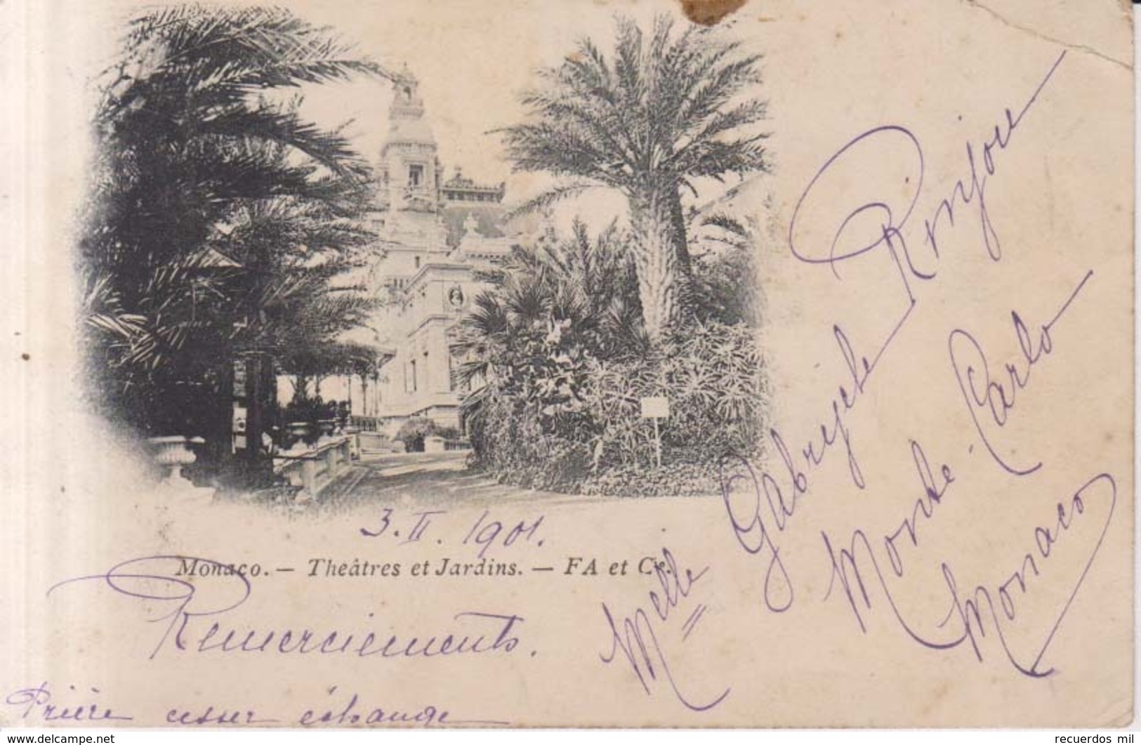 Monaco Theatres Et Jardins    1901 - Monte-Carlo