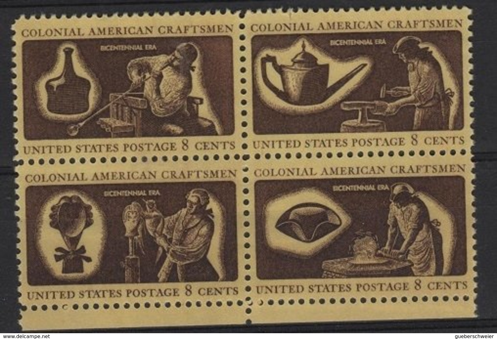 ART 13 - ETATS-UNIS N° 1456/59 Bloc De 4 Se Tenant, Neuf** Colonial American Craftsmen - Unused Stamps