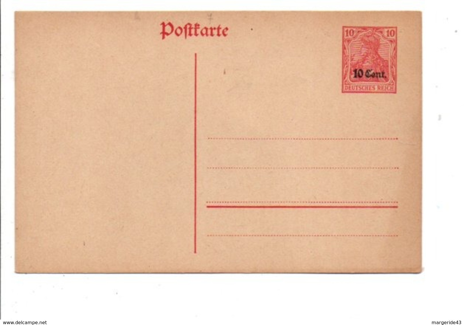 BELGIQUE OCCUPATION ALLEMANDE ENTIER CARTE LETTRE 10 CENT. NEUF - German Occupation