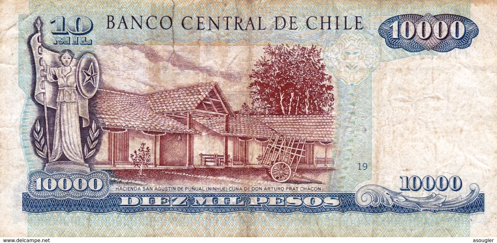 CHILE 10000 PESOS 1997 VG-F P-157b "free Shipping Via Registered Air Mail" - Chili