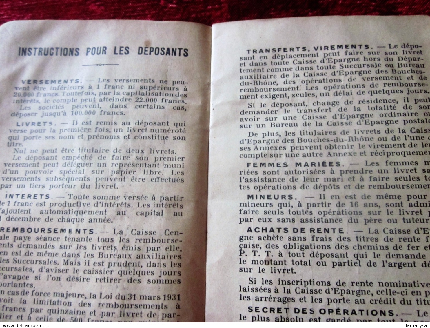 1936 CARNET AGENDA CALENDRIER NOTES CAISSE D’ÉPARGNE DES BDR-ORGON-AIX-ARLES-LA CIOTAT-ISTRES-CASSIS-MARTIGUES-ST REMY