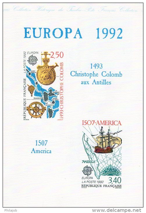 " EUROPA 1992 :  DECOUVERTE DE L'AMERIQUE / C. COLOMB " Sur Document Officiel 1992 4 Pages. 2 X N° YT 2755 56 DPO - Documents Of Postal Services