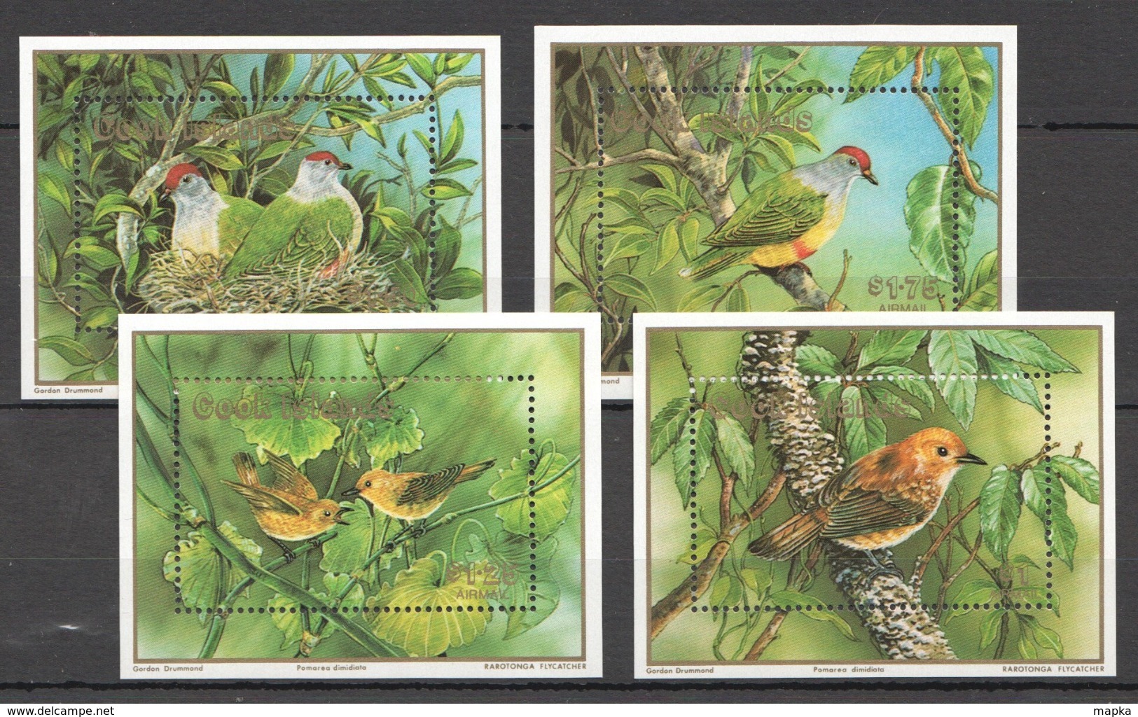 B002 1989 COOK ISLANDS WWF FAUNA BIRDS GOLD 4BL MNH - Andere & Zonder Classificatie