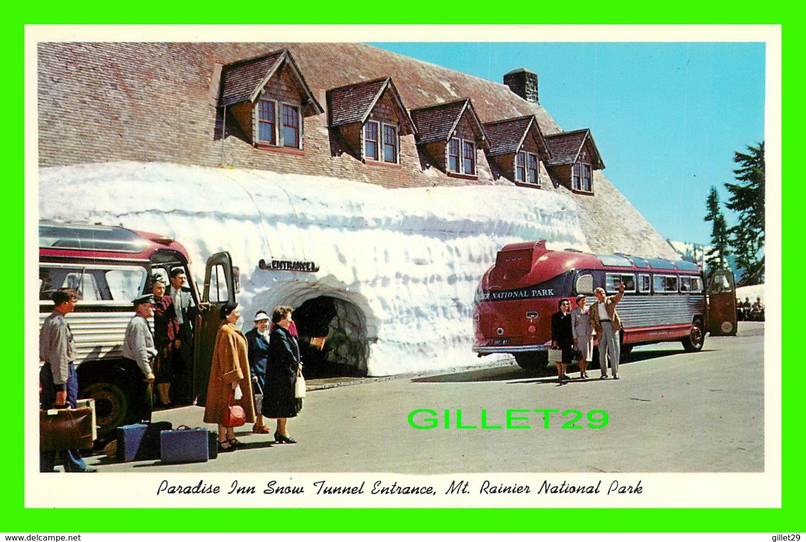 MT. RAINIER, WA - PARADISE INN SNOW TUNNEL ENTRANCE - ANIMATED PEOPLES & OLD BUS - RAINIER NATIONAL PARK CO - - Autres & Non Classés