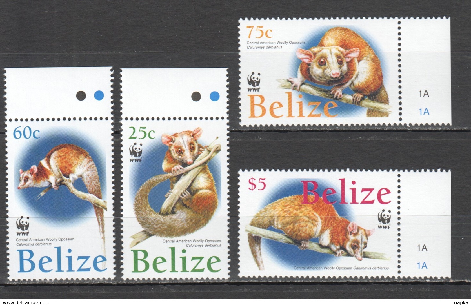 B016 BELIZE FAUNA WWF WILD ANIMALS OPOSSUM #1285-88 SET MNH - Autres & Non Classés