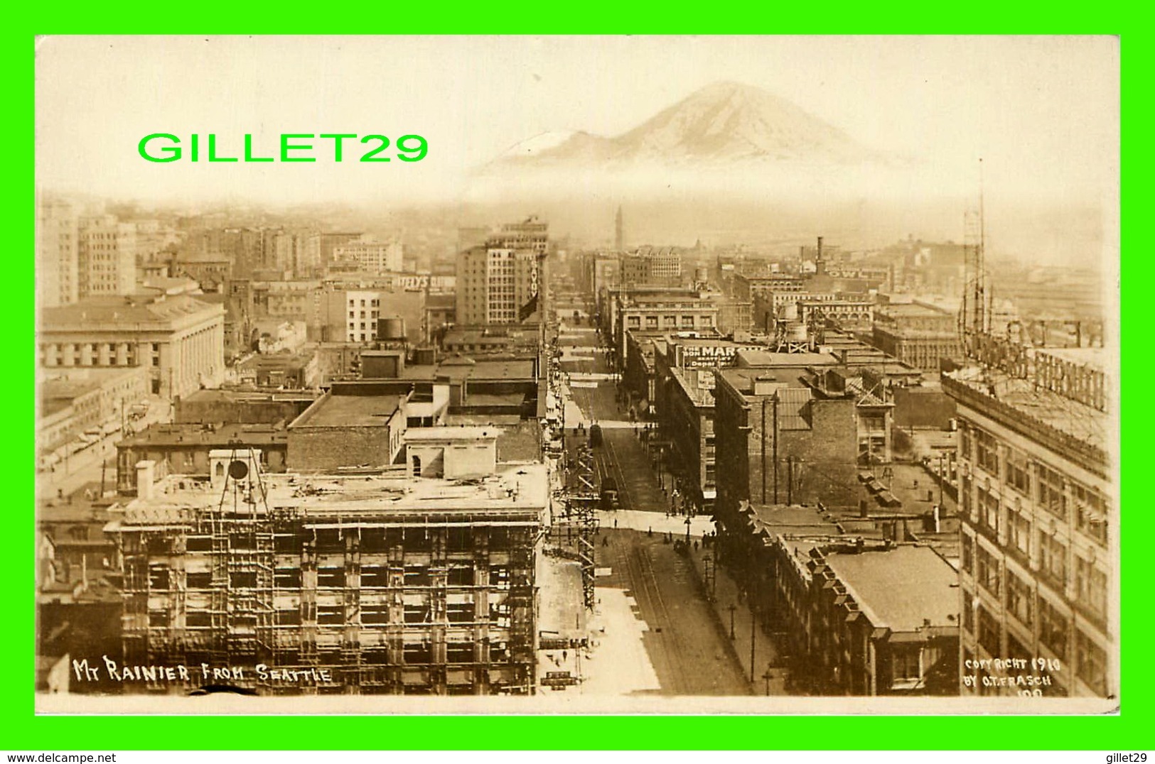 SEATTLE, WA - VIEW OF MT. RAINIER FROM SEATTLE - O. T. FRASCH, 1910 - REAL PHOTOGRAPH - TRAVEL IN 1911 - - Seattle