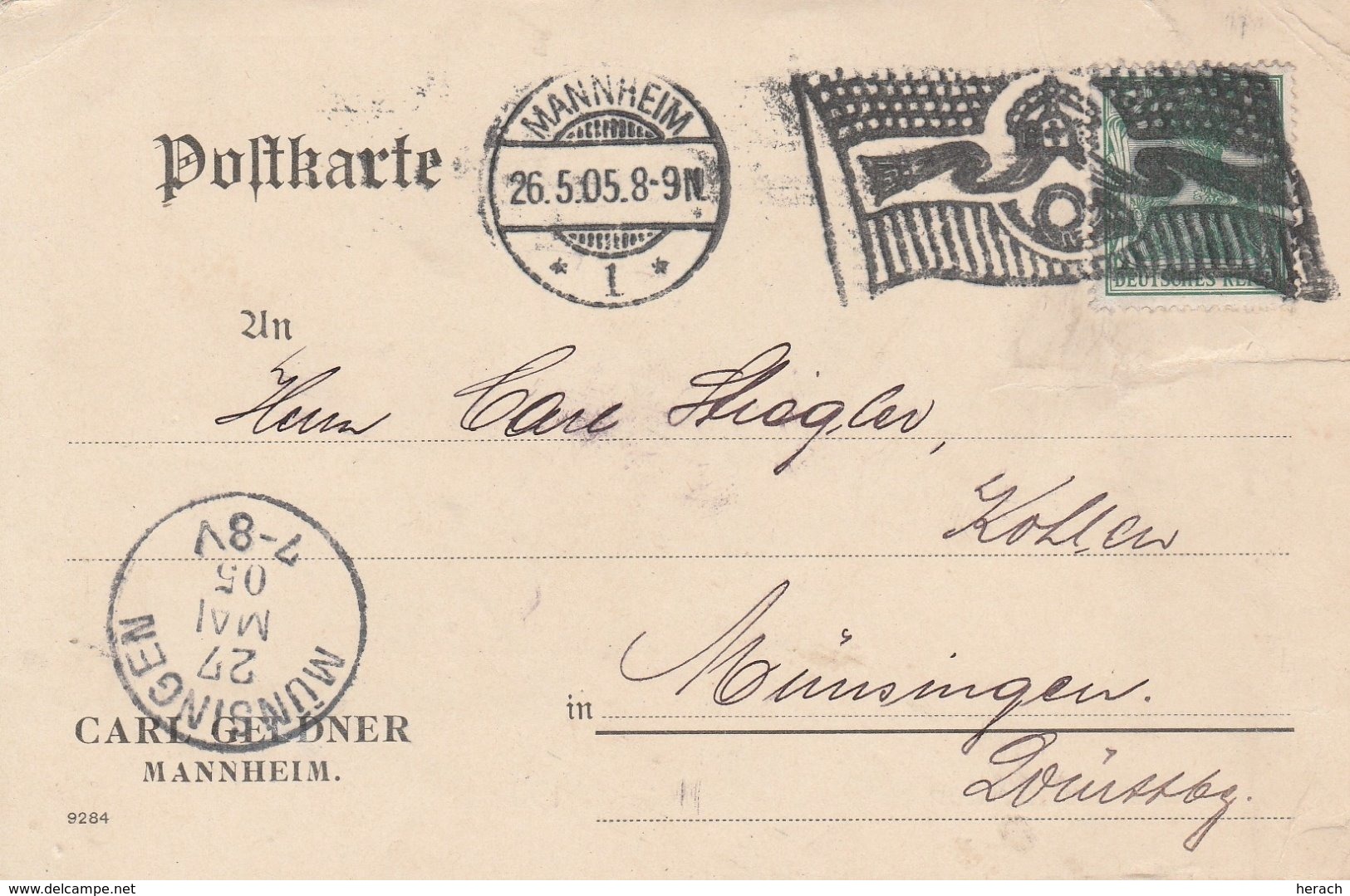 Allemagne Flamme Drapeau Mannheim Sur Carte 1905 - Briefe U. Dokumente