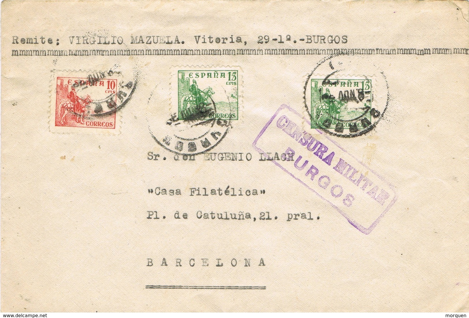 34213. Carta BURGOS 1938. Guerra Civil, CENSURA Militar - Cartas & Documentos