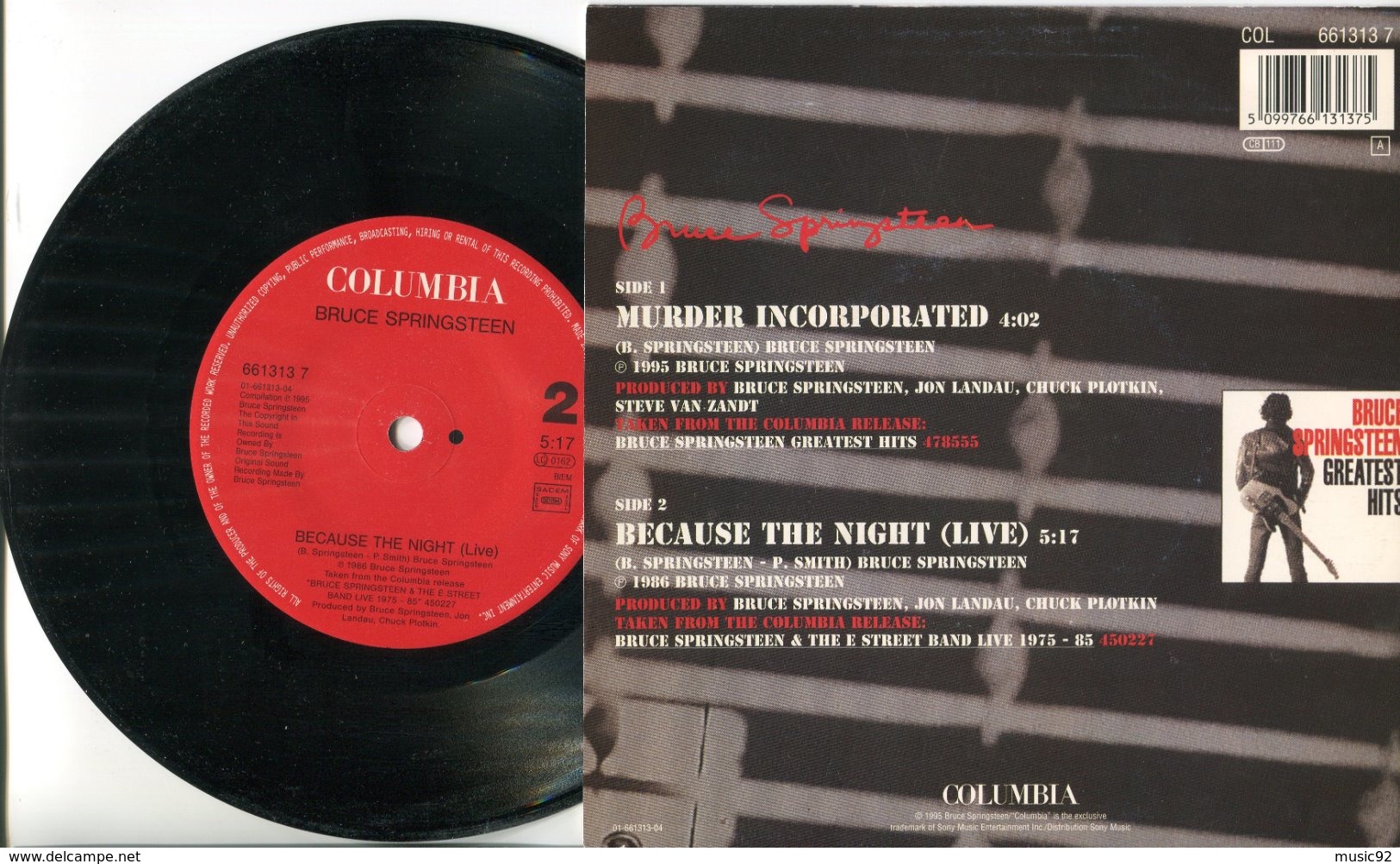 Bruce Springsteen - 45t Vinyle - Murder Incorporated - Ediciones De Colección