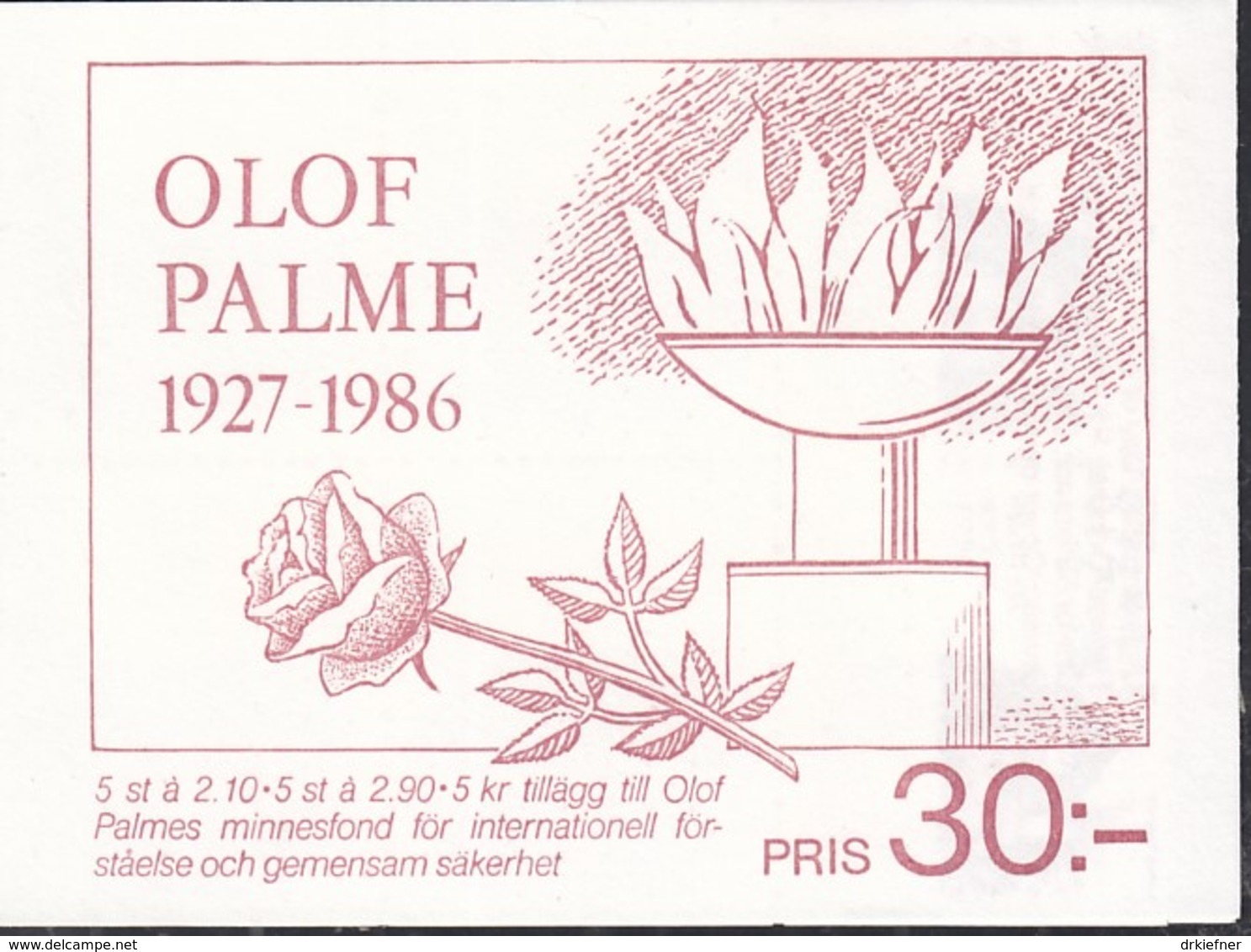 SCHWEDEN,  Markenheftchen 113, Postfrisch **, Olof Palme 1986 - 1981-..