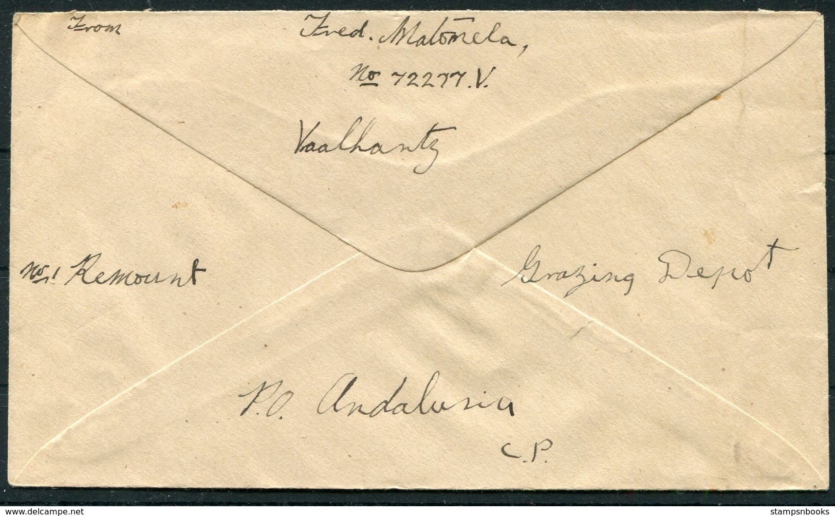 1944 South Africa On Active Service Cover. ANDALUSIA GRAZING FARM - Storia Postale