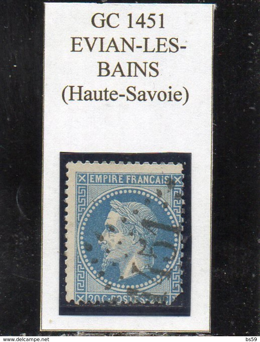 Haute-Savoie - N° 29B (déf) Obl GC 1451 Evian-les-Bains - 1863-1870 Napoléon III Lauré