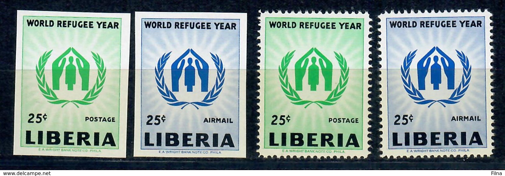 LIBERIA 1960 - ANNO DEL RIFUGIATO - 2 VALORI + 2 NON DENTELLATI - MNH ** - Liberia