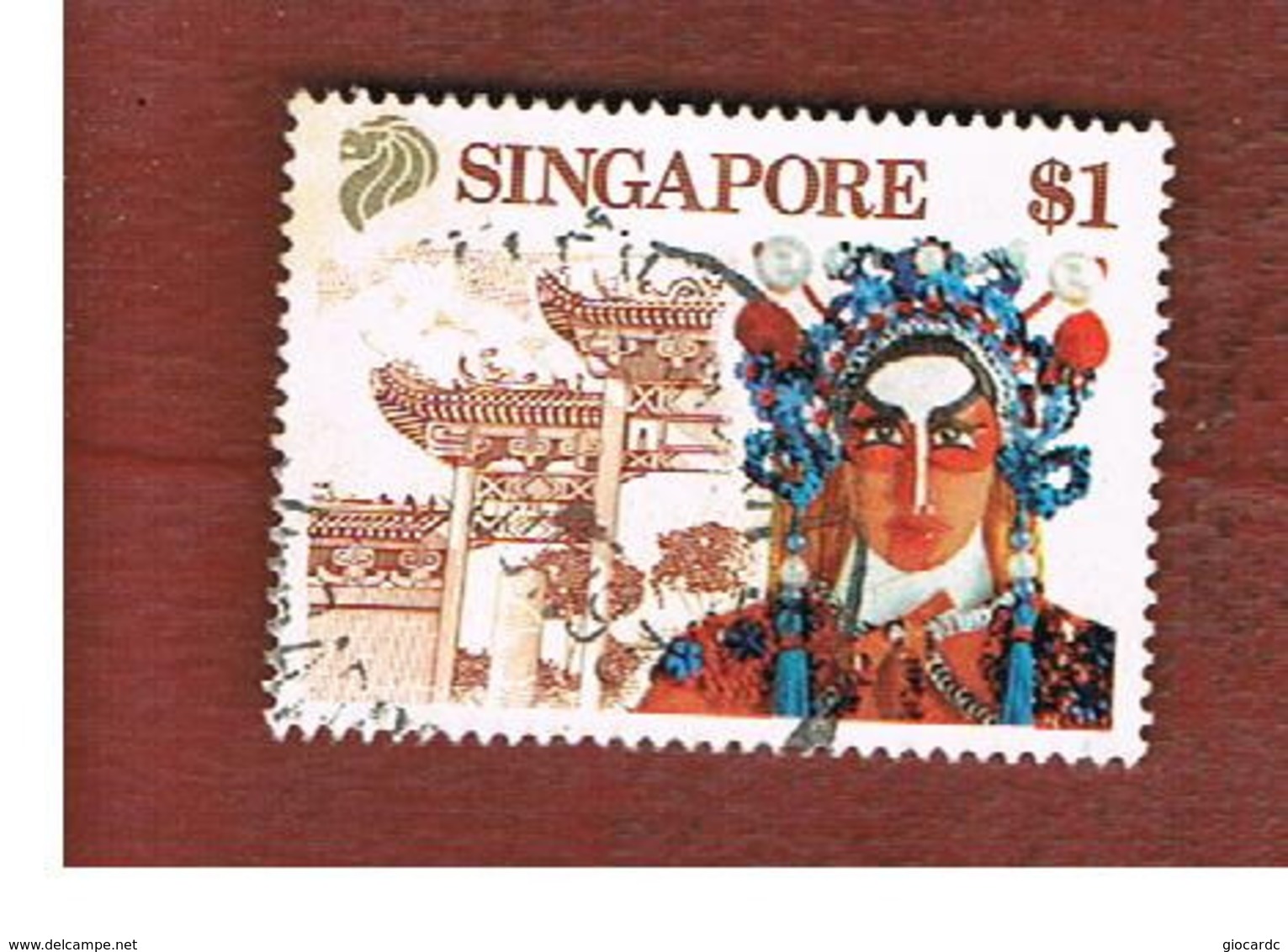 SINGAPORE   -  SG 633  -    1990 CHINESE OPERA SINGER & TEMPLE -  USED ° - Singapore (1959-...)