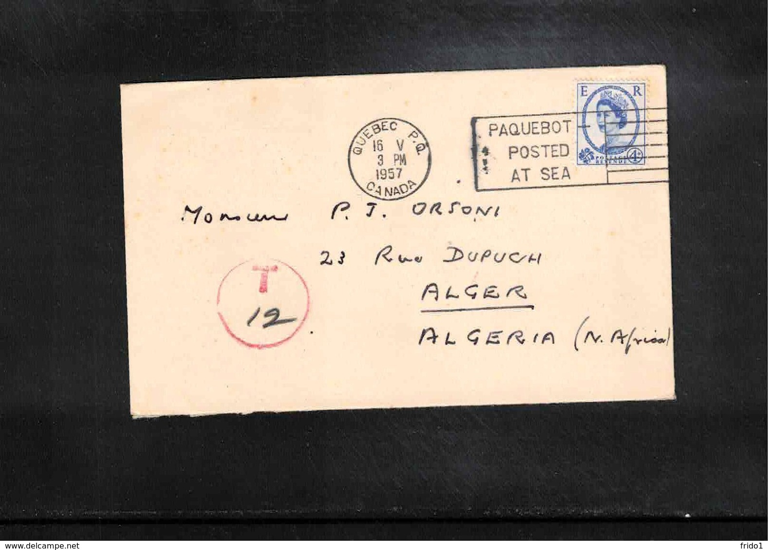Great Britain Interesting Letter To Algeria With Quebec Canada Posted At Sea Postmark And Additional Missing Postage - Briefe U. Dokumente