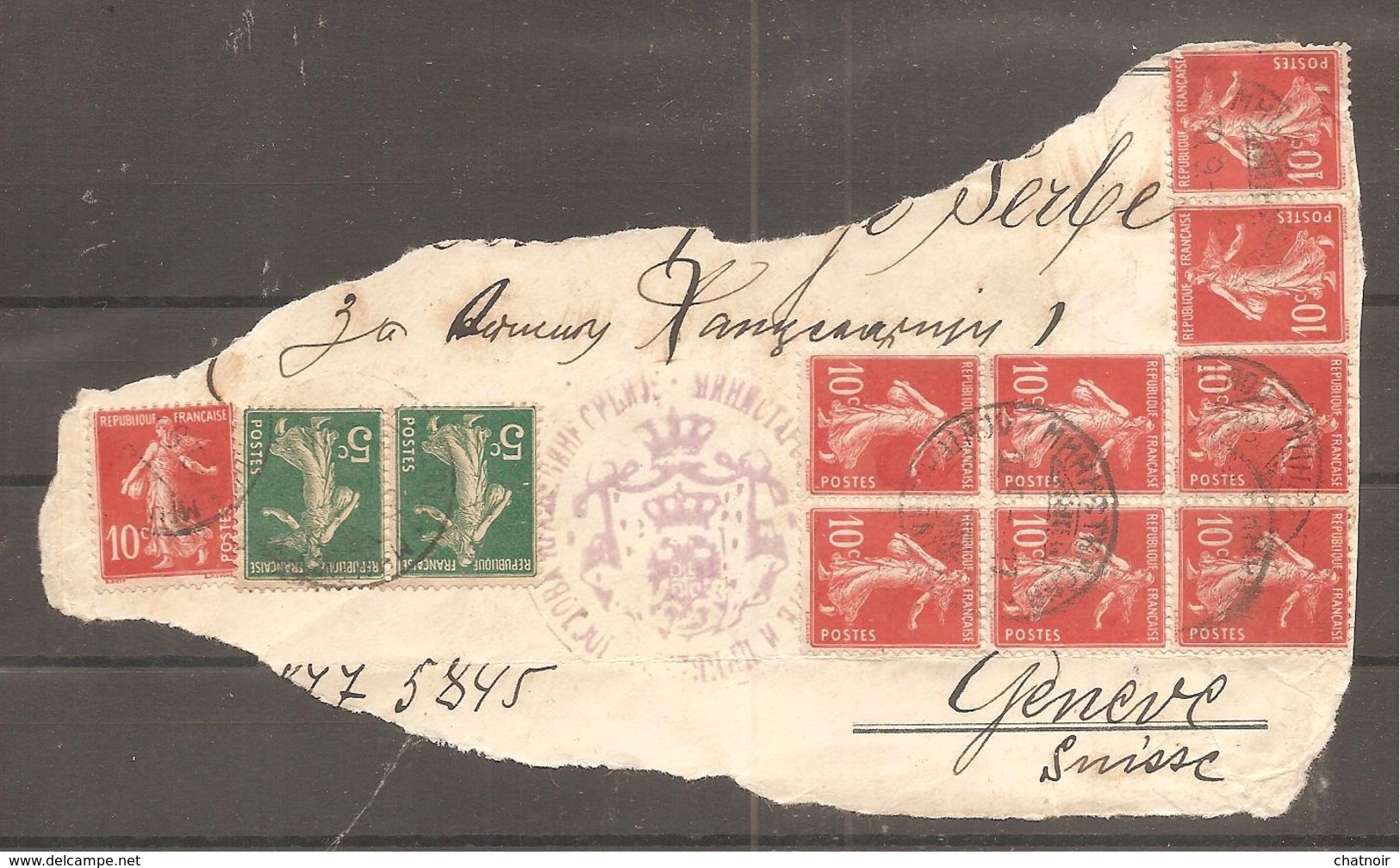 Sur Fragment  Poste SERBES  ?   10 C Semeuse  X 9  Et  5 C Semeuse X 2  + Oblit - Serbie