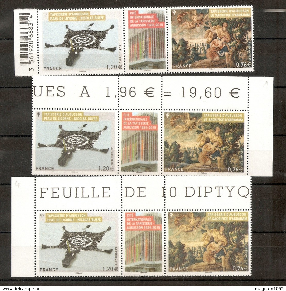 VARIETES  DYPTIQUE X 3 TAPISSERIE D'AUBUSSON **  NUANCES DES COULEURS - TRES VISIBLE AUX SCANNS - RRR !!! - Unused Stamps
