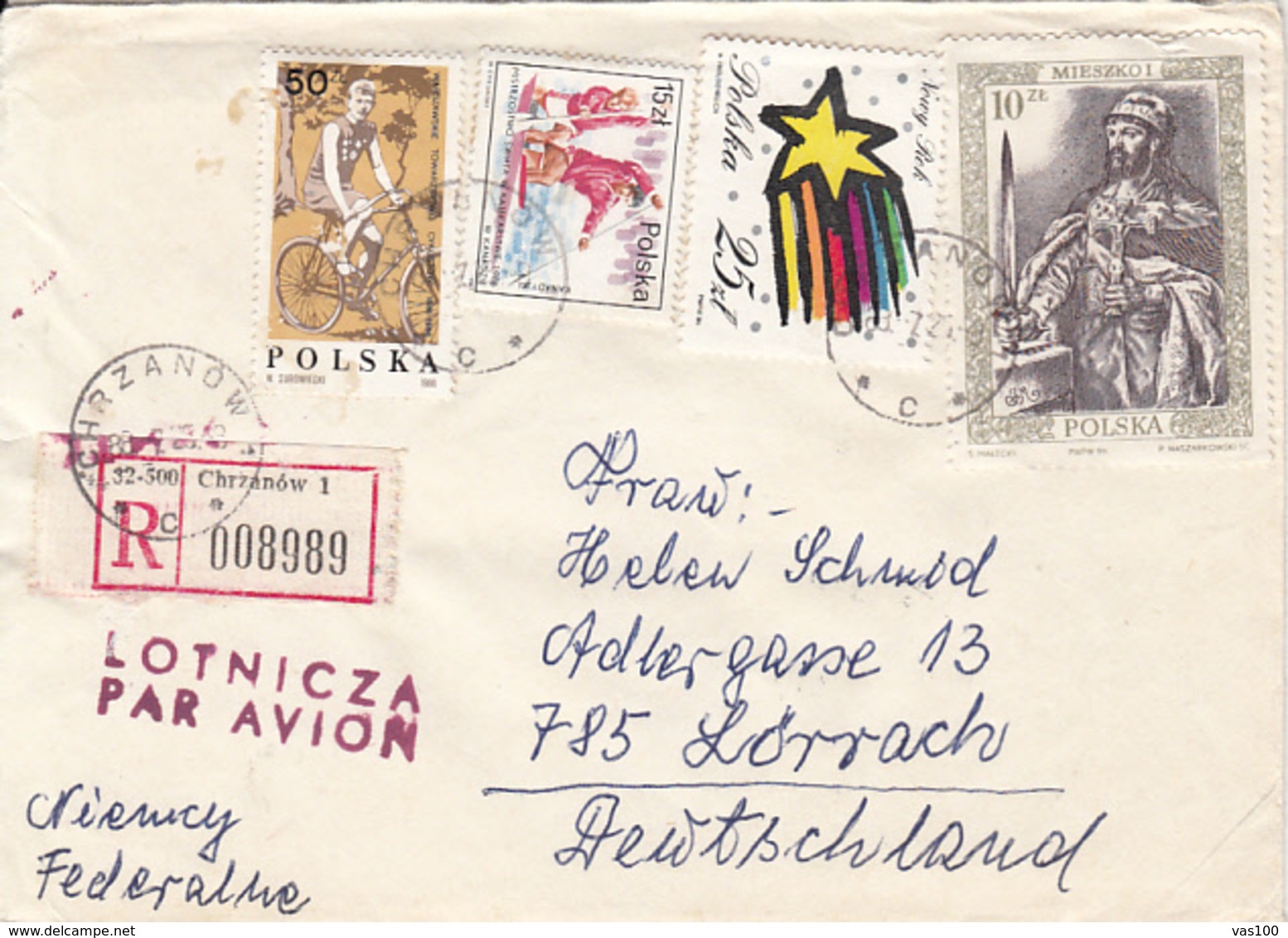 CYCLING, CANOE, NEW YEAR, KING, STAMPS ON REGISTERED COVER, 1988, POLAND - Briefe U. Dokumente