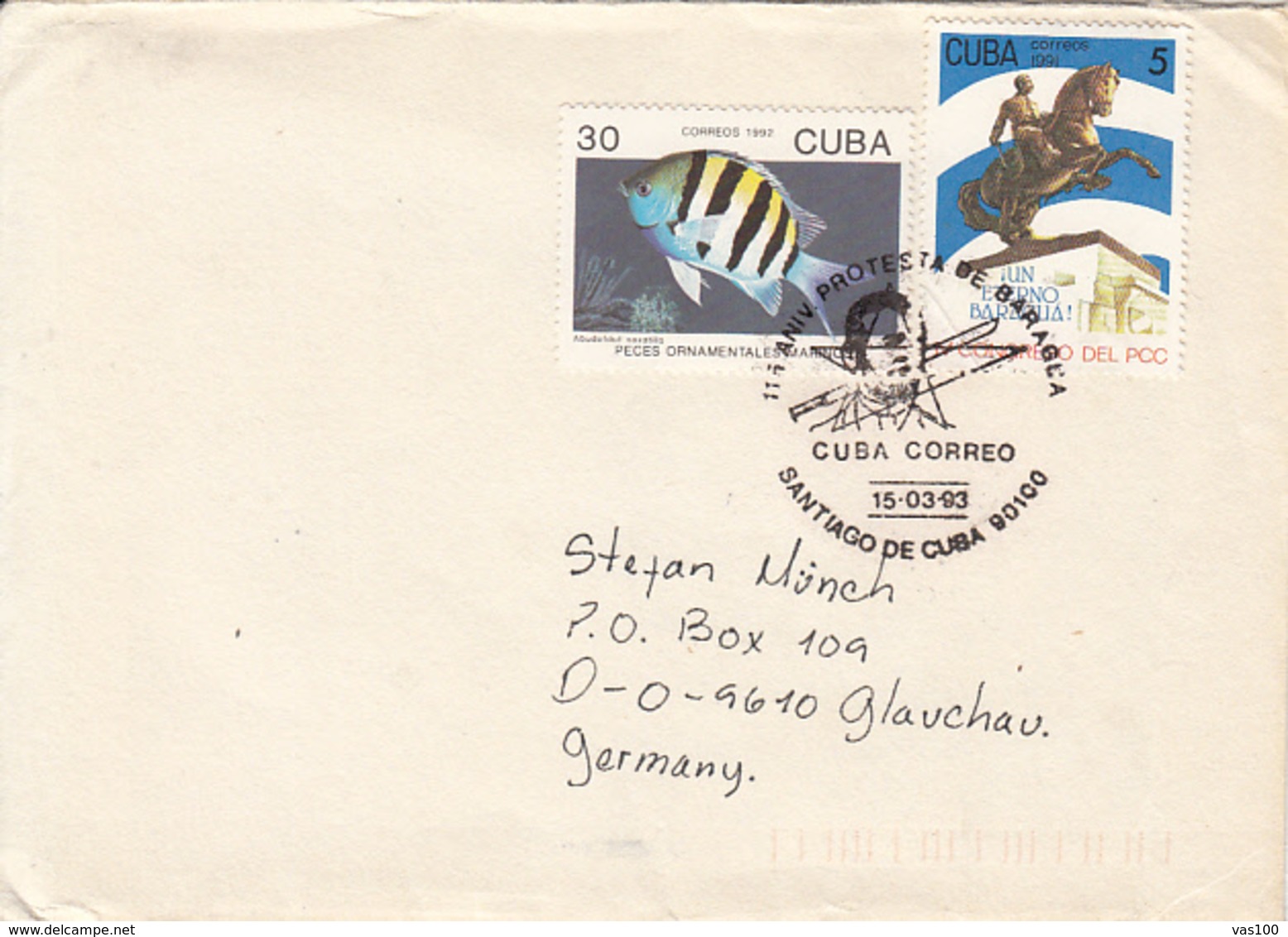 BARAGUA STRIKE SPECIAL POSTMARK, FISH, MONUMENT STAMPS ON COVER, 1993, CUBA - Covers & Documents