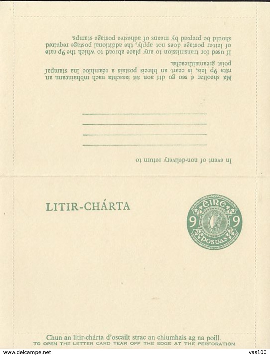 HARP, CLOVER, LETTER CARD STATIONERY, ENTIER POSTAL, UNUSED, IRELAND - Postal Stationery