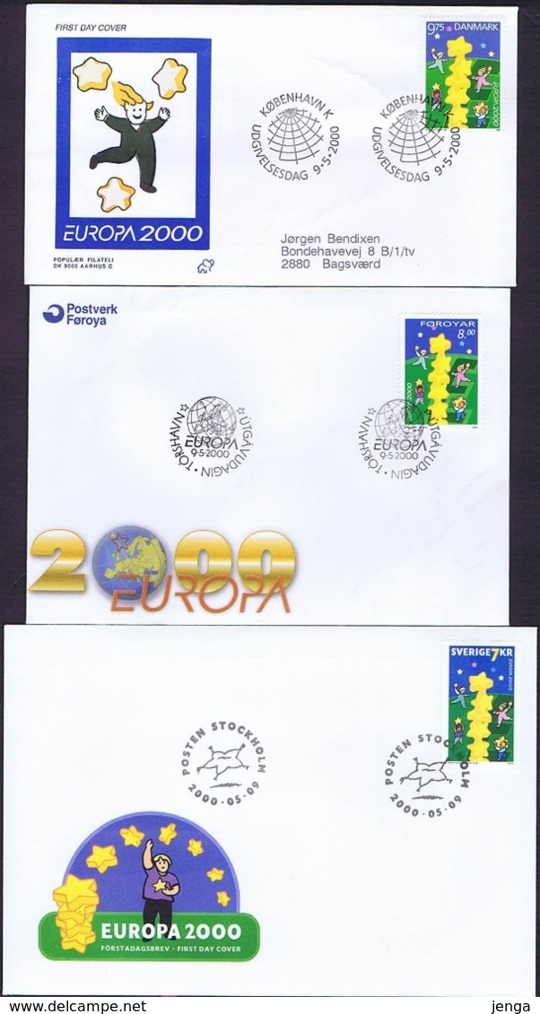 Denmark, Faroe Islands And Sweden 2000.  Europa - CEPT;  FDC - 2000