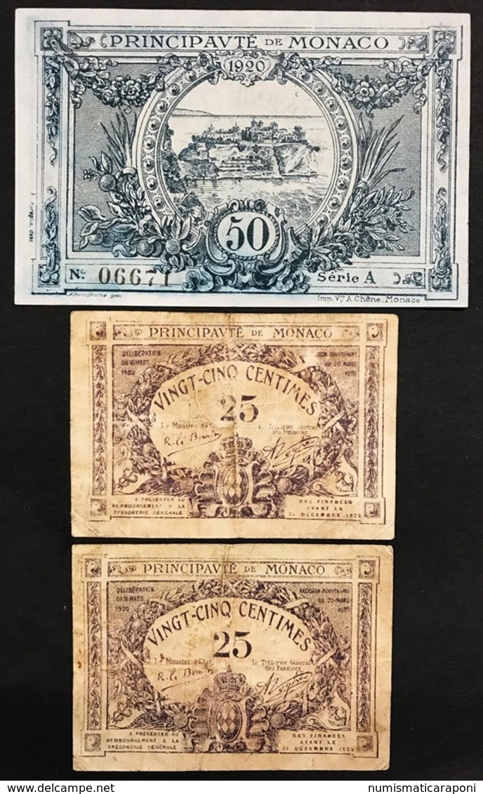 Monaco 25 + 25 + 50 Centimes 1920, 1920-03-20 KM#1+1+3 LOTTO 2914 - Mónaco